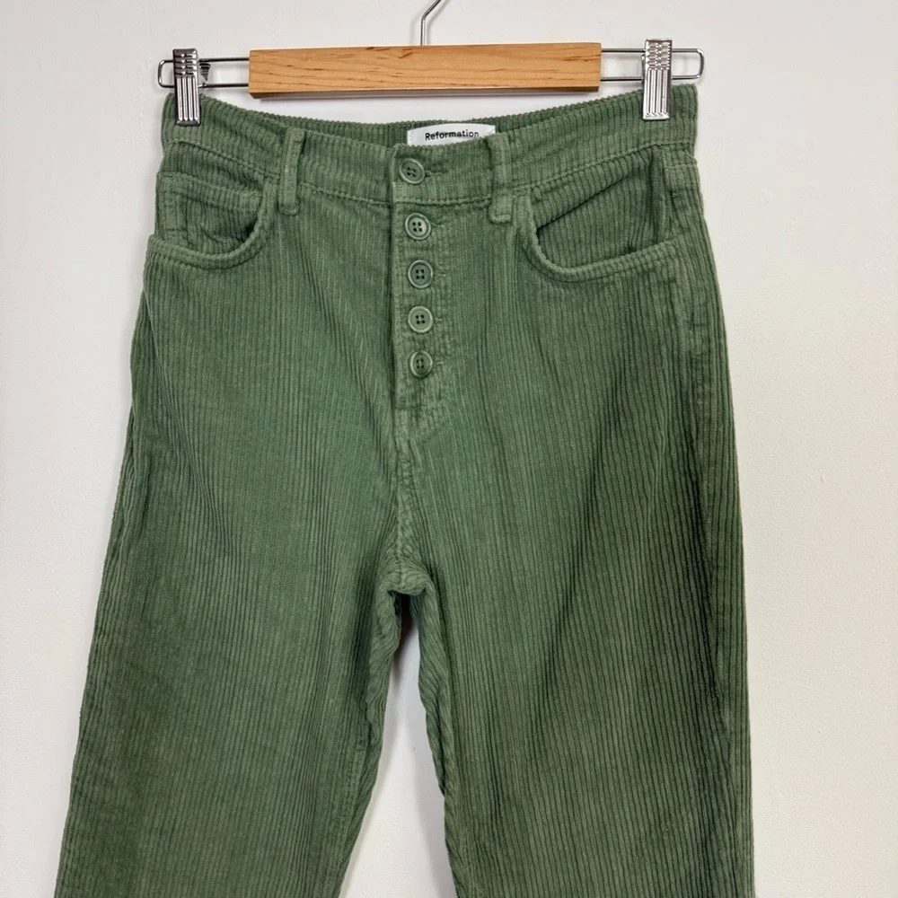 Reformation Cynthia Pants Womens 25 Green Corduroy High Rise Straight Moss Jeans - Picture 3 of 12